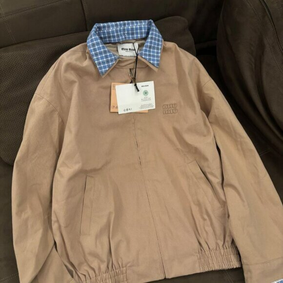 Miu Miu Jackets & Blazers - Miu Miu Women's Casual Zip-Collar Faux Two-Piece Jacket — Beige